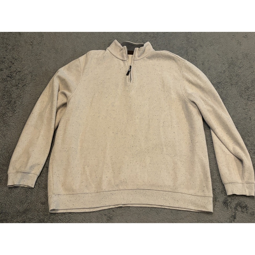 Tasso Elba 1/4 Zip Pullover Sweater Mens 2XL XXL Cream Speckled Mock Neck